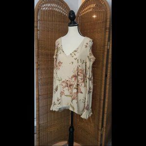 NWT Chaser lightweight floral cold shoulder cutout long sleeve top blouse Med